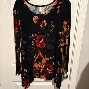 Floral Black and Red Long Sleeve Women's Top